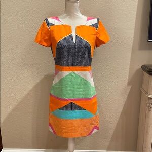 Trina Turk Colorful Sheath Mini Dress with Flutter Sleeves
